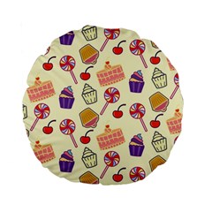 Food Illustration Cupcake Pattern Lollipop Standard 15  Premium Round Cushions by Amaryn4rt