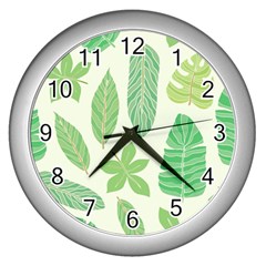 Watercolor Banana Leaves  Wall Clock (silver) by ConteMonfrey