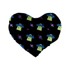 Illustration Cosmos Cosmo Rocket Spaceship Ufo Standard 16  Premium Heart Shape Cushions by danenraven