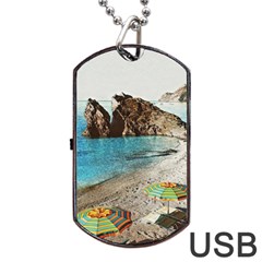 Beach Day At Cinque Terre, Colorful Italy Vintage Dog Tag Usb Flash (one Side) by ConteMonfrey