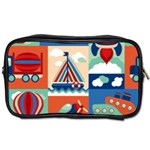 Toy Transport Cartoon Seamless-pattern-with-airplane-aerostat-sail Yacht Vector Illustration Toiletries Bag (Two Sides) Front