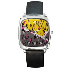 Doodles,gray Square Metal Watch by nateshop