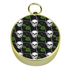 Green Roses And Skull - Romantic Halloween   Gold Compasses by ConteMonfrey