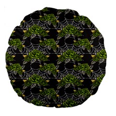 Halloween - Green Roses On Spider Web  Large 18  Premium Round Cushions by ConteMonfrey