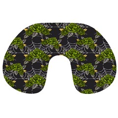 Halloween - Green Roses On Spider Web  Travel Neck Pillow by ConteMonfrey