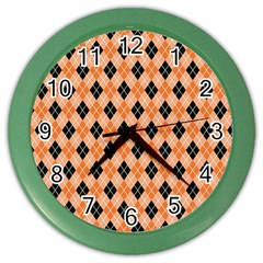 Halloween Inspired Black Orange Diagonal Plaids Color Wall Clock by ConteMonfrey