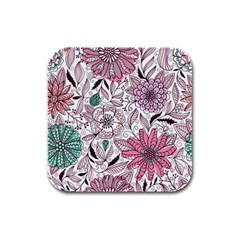 National Wind Flower Knitting Pattern Flower Symmetry Rubber Square Coaster (4 Pack) by danenraven