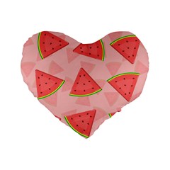 Background Watermelon Pattern Fruit Standard 16  Premium Flano Heart Shape Cushions by Wegoenart