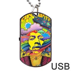 Psychedelic Rock Jimi Hendrix Dog Tag Usb Flash (one Side) by Jancukart