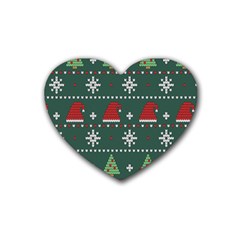 Beautiful Knitted Christmas Xmas Pattern Rubber Heart Coaster (4 Pack) by Jancukart