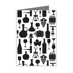 Wine Pattern Black White Mini Greeting Card by Jancukart