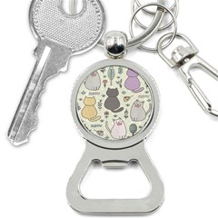 Funny Cartoon Cats Seamless Pattern Bottle Opener Key Chain by Jancukart