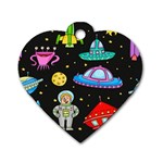 Seamless Pattern With Space Object Ufo Rocket Alien Hand Drawn Element Space Dog Tag Heart (Two Sides) Back