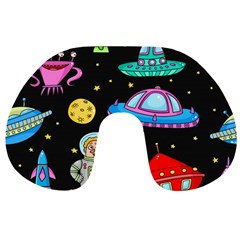 Seamless Pattern With Space Object Ufo Rocket Alien Hand Drawn Element Space Travel Neck Pillow by Wegoenart