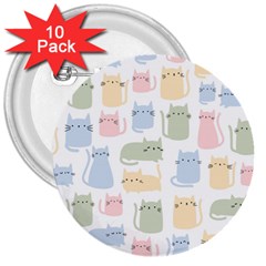 Cute-cat-colorful-cartoon-doodle-seamless-pattern 3  Buttons (10 Pack)  by Wegoenart