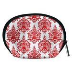 White And Red Ornament Damask Vintage Accessory Pouch (Medium) Back