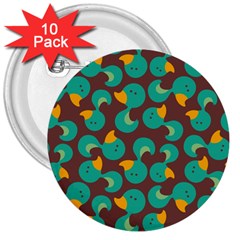 Vector-illustration-seamless-pattern-with-cartoon-duck 3  Buttons (10 Pack)  by Wegoenart