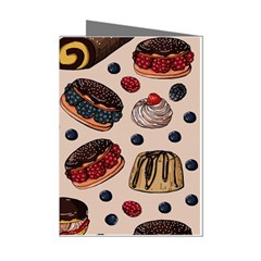 Seamless Pattern With Sweet Cakes Berries Mini Greeting Cards (pkg Of 8) by Wegoenart