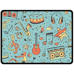 Seamless-pattern-musical-instruments-notes-headphones-player Fleece Blanket (large)  by Wegoenart