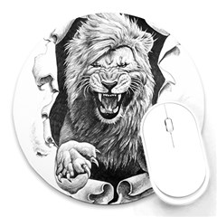 Drawing Angry Male Lion Roar Animal Round Mousepad by danenraven