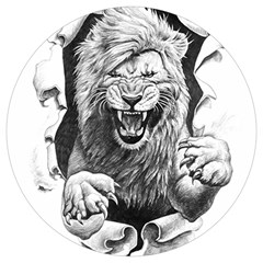 Drawing Angry Male Lion Roar Animal Round Trivet by danenraven