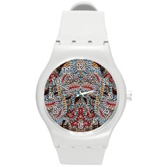 Stitched Swirls Round Plastic Sport Watch (m) by kaleidomarblingart