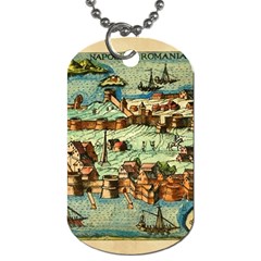 Medeival Ancient Map Fortress Island Seaport Town Dog Tag (one Side) by Wegoenart