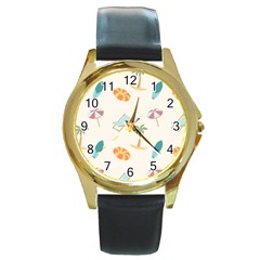 Cool Summer Pattern - Beach Time!   Round Gold Metal Watch by ConteMonfrey