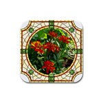 Flower Stained Glass Window Rubber Square Coaster (4 pack) Front