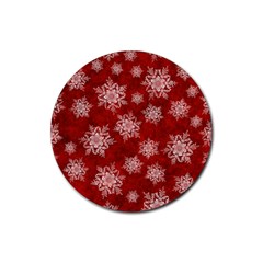 Snowflakes And Star Patternsred Snow Rubber Round Coaster (4 Pack) by artworkshop