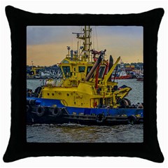 Tugboat Sailing At River, Montevideo, Uruguay Throw Pillow Case (black) by dflcprintsclothing