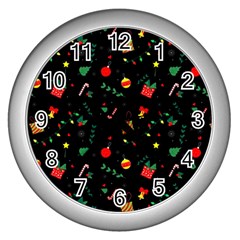 Christmas Pattern Texture Colorful Wallpaper Wall Clock (silver) by Ravend