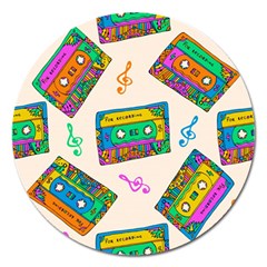 Seamless Pattern With Colorfu Cassettes Hippie Style Doodle Musical Texture Wrapping Fabric Vector Magnet 5  (round) by Pakemis