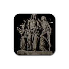 Catholic Motif Sculpture Over Black Rubber Coaster (square) by dflcprintsclothing