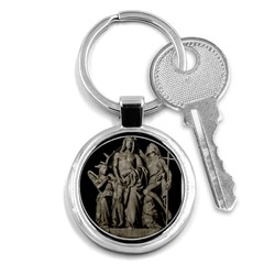 Catholic Motif Sculpture Over Black Key Chain (round) by dflcprintsclothing