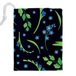 Abstract Wild Flower Dark Blue Background Blue Flowers Blossoms Flat Retro Seamless Pattern Daisy Drawstring Pouch (4XL) Back