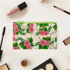 Cute-pink-flowers-with-leaves-pattern Cosmetic Bag (xs) by Pakemis