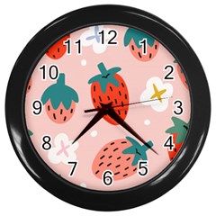 Strawberry-seamless-pattern Wall Clock (black) by Pakemis