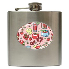 Tomato-seamless-pattern-juicy-tomatoes-food-sauce-ketchup-soup-paste-with-fresh-red-vegetables-backd Hip Flask (6 Oz) by Pakemis