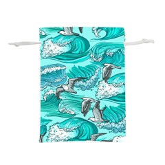 Sea-waves-seamless-pattern Lightweight Drawstring Pouch (s) by Pakemis