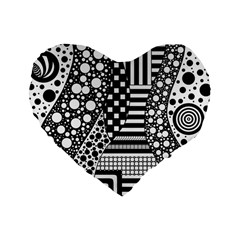 Black And White Standard 16  Premium Heart Shape Cushions by gasi