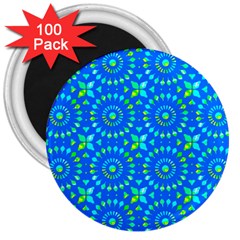 Kaleidoscope Blue 3  Magnets (100 Pack) by Mazipoodles