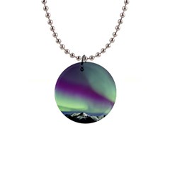 Aurora Stars Sky Mountains Snow Aurora Borealis 1  Button Necklace by Uceng