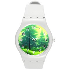 Anime Forrest Nature Fantasy Sunset Trees Woods Round Plastic Sport Watch (m) by Uceng