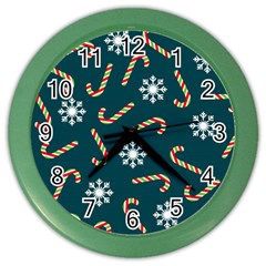 Christmas Seamless Pattern With Candies Snowflakes Color Wall Clock by Uceng