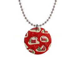 Christmas New Year Seamless Pattern 1  Button Necklace by Uceng