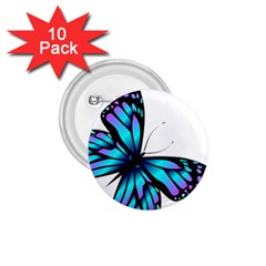 Blue And Pink Butterfly Illustration, Monarch Butterfly Cartoon Blue, Cartoon Blue Butterfly Free Pn 1 75  Buttons (10 Pack) by asedoi