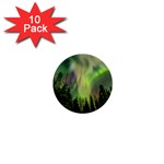 Aurora Borealis In Sky Over Forest 1  Mini Buttons (10 pack)  Front