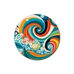 Wave Waves Ocean Sea Abstract Whimsical Rubber Round Coaster (4 pack) Front