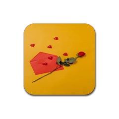 Valentine Day Heart Flower Gift Rubber Coaster (square) by artworkshop